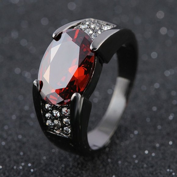 Other - Men's Halo Garnet Black 18k Gold Filled Ring